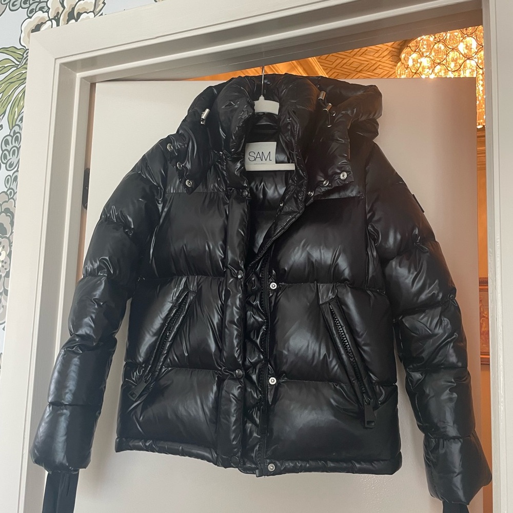 SAM. Black Shiny Puffer Jacket with Hood